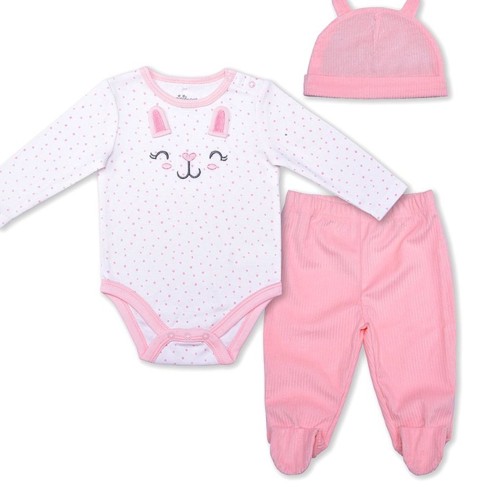 MINI BEAN NWT Polka Dot Happy Bunny Long-Sleeve Bodysuit Set